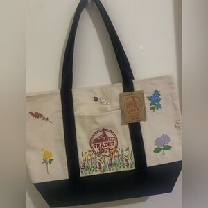 NWT Embroidered Trader Joe’s Canvas Tote | Boho Reusable Market Bag | Gift Idea